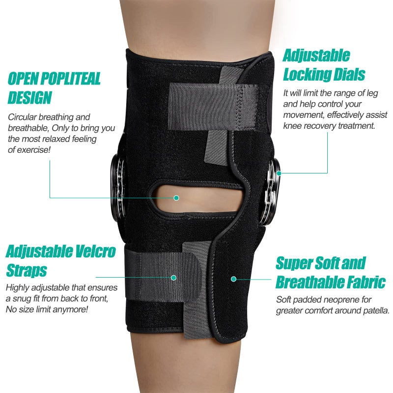 NEENCA Hinged Knee Brace  Knee Immobilizer with Locking Dials & Side Stabilizers  Medical ROM Knee Brace for Knee Pain  Arthritis  ACL  PCL  MCL Meniscus Tear  Injuries/Post OP  Prevent Hyperextension - Image 4