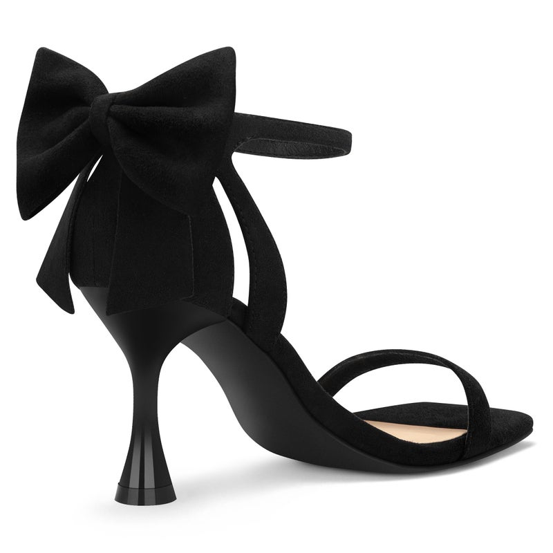 Carcuume Women's Square Toe Heels Bow Tie Ankle Strap Heel Sandals Open Toe Wedding Shoes, ZETA-BLACK-7 - Image 3