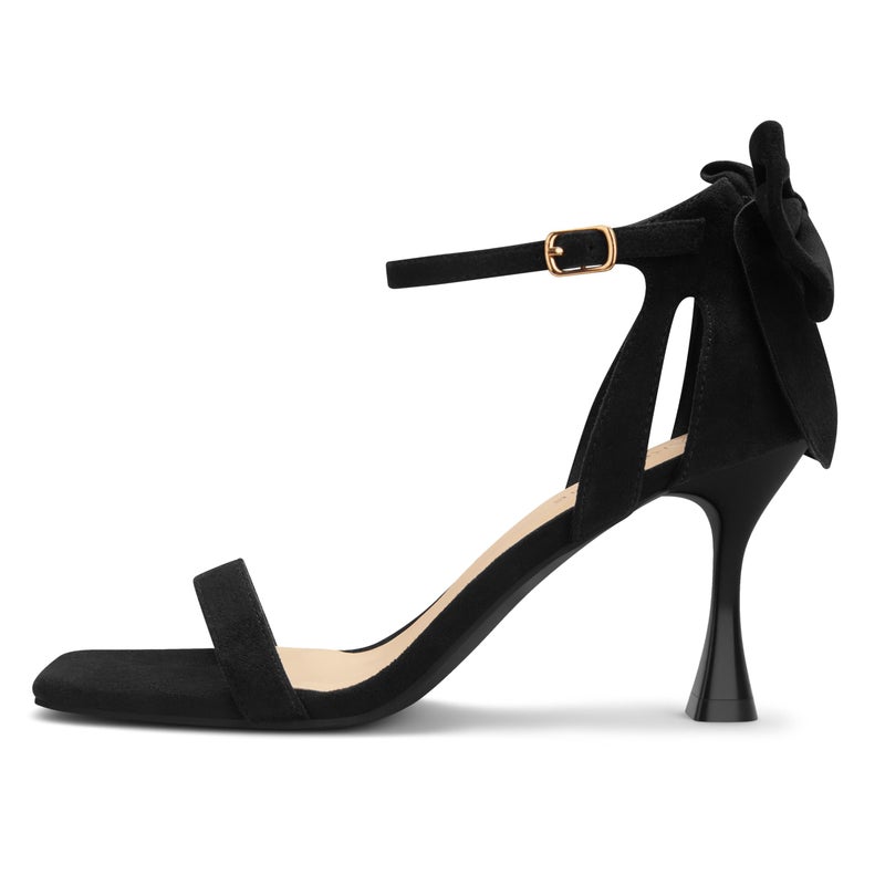 Carcuume Women's Square Toe Heels Bow Tie Ankle Strap Heel Sandals Open Toe Wedding Shoes, ZETA-BLACK-7 - Image 4