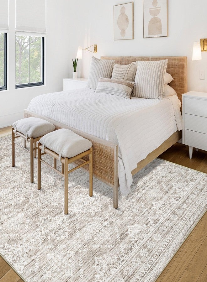 Aoyaomi Area Rug Living Room Rugs 5x7 - Large Soft Boho Geometric Rugs, Non-Slip Foldable Washable Area Rug Non Shedding Morden Indoor Floor Carpet for Living Bedroom Office Dining Room(Ivory Mocha,5'x7') - Image 3
