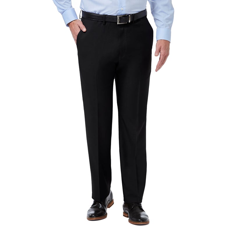 Haggar Men's Premium Comfort Classic Fit Flat Front Expandable Waist Pant, Black, 36Wx32L - Image 1