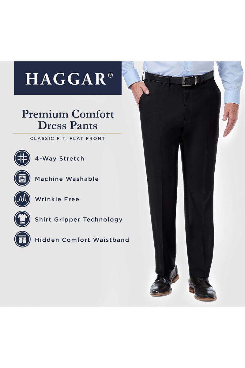 Haggar Men's Premium Comfort Classic Fit Flat Front Expandable Waist Pant, Black, 36Wx32L - Image 3