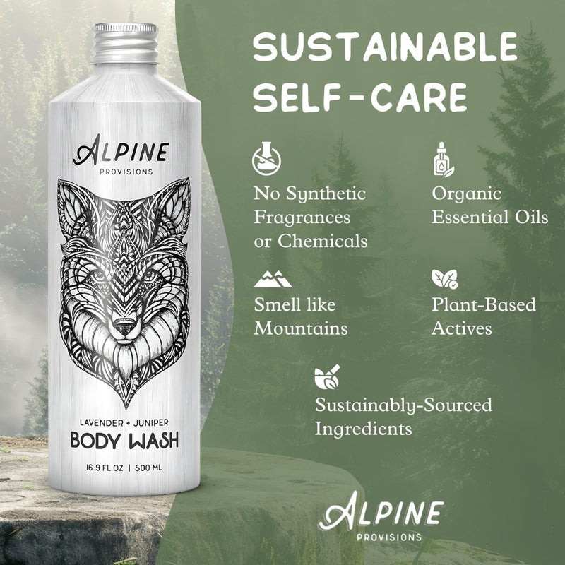 Alpine Provisions Natural Lavender + Juniper Moisturizing Body Wash â€“ Hydrating Cleanser for Dry and Oily Skin with Jojoba & Coconut Oil Extracts â€“ Vegan, Sulfate-Free, Plastic-Free - 16.9 fl oz - Image 2
