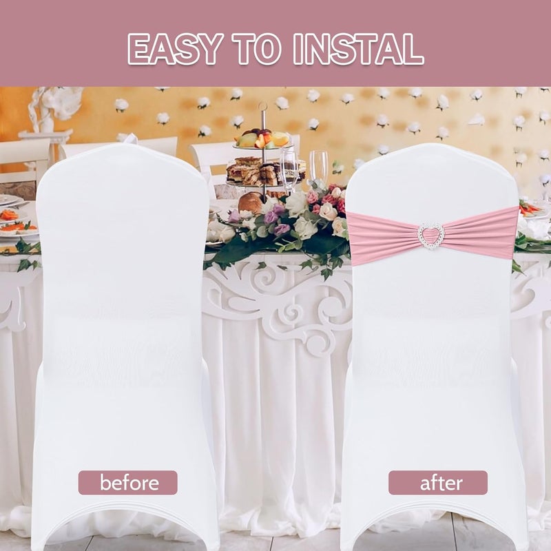 Howhic Pack of 120 Spandex Chair Sashes Bows Stretch Chair Cover Band with Buckle Slider Universal Elastic Chair Ties for Wedding Banquet Party Event Decoration (Dusty Pink) - Image 4