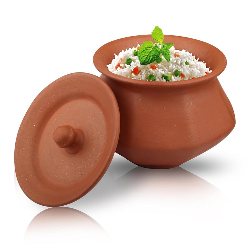 PALVIT CLAY ART GALLERY (P.C.A.G) Biryani Handi/Pot for Cooking and Serving with Lid Stylish Clay Curd Pot/Mitti Handi/Curd Bowl with Lid Mathani Coocking Handi Terracotta Mitti Handi (Phal Handi, 800ml) - Image 1