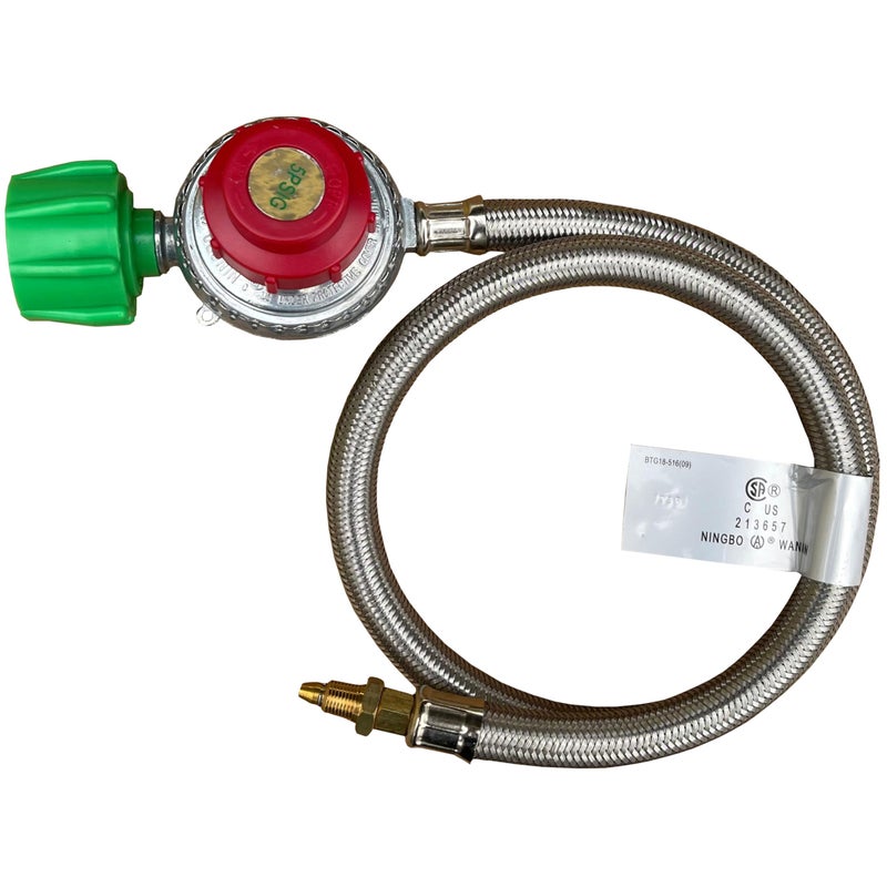 King Kooker 30502 High Pressure Adjustable Regulator with Type 1 Connection and Stainless Steel Braided Hose with 1/8-Inch Male Pipe Thread End Fitting with Orifice - Image 3