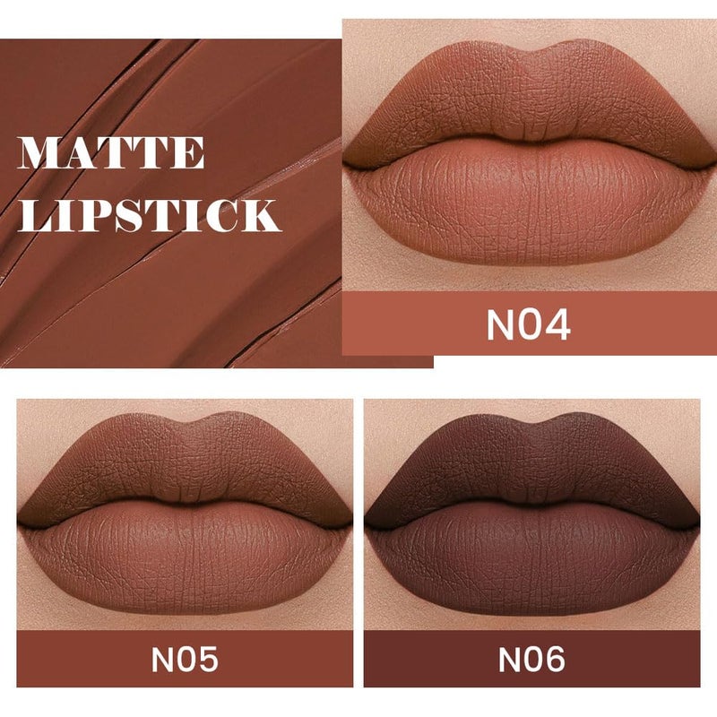 evpct 3Pcs Dark Deep Orange Brown Coffee Nude Matte Lipstick Sets for Women 24 Hour Matt Matte Lipstick Long Lasting Waterproof and Smudge Proof Fall Color Lipstick Shades Dark Brown Lip Liner Set 02 - Image 2