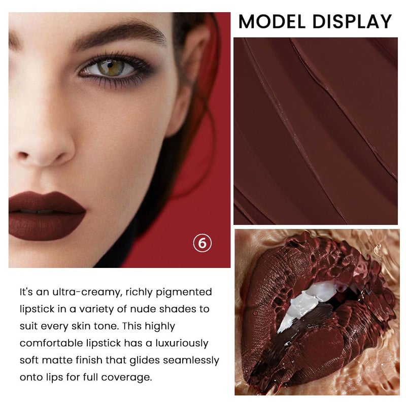 evpct 3Pcs Dark Deep Orange Brown Coffee Nude Matte Lipstick Sets for Women 24 Hour Matt Matte Lipstick Long Lasting Waterproof and Smudge Proof Fall Color Lipstick Shades Dark Brown Lip Liner Set 02 - Image 4
