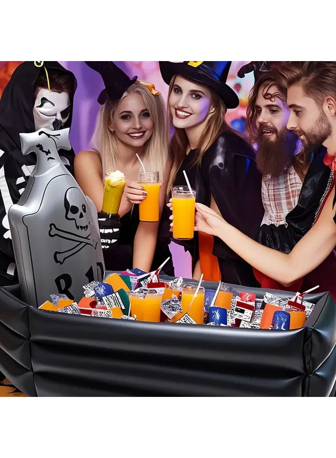 Inflatable Tombstone Halloween Decor With Skeleton Bat Cutouts Holds 12 Bottles - Image 4