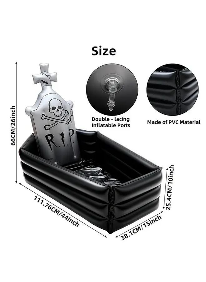 Inflatable Tombstone Halloween Decor With Skeleton Bat Cutouts Holds 12 Bottles - Image 3