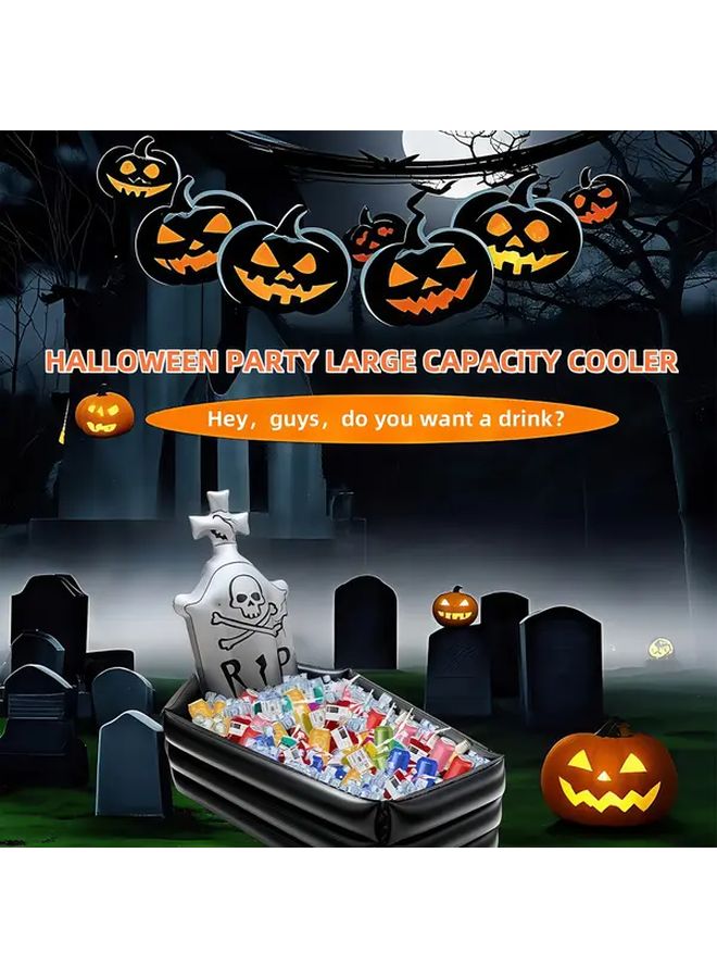 Inflatable Tombstone Halloween Decor With Skeleton Bat Cutouts Holds 12 Bottles - Image 5