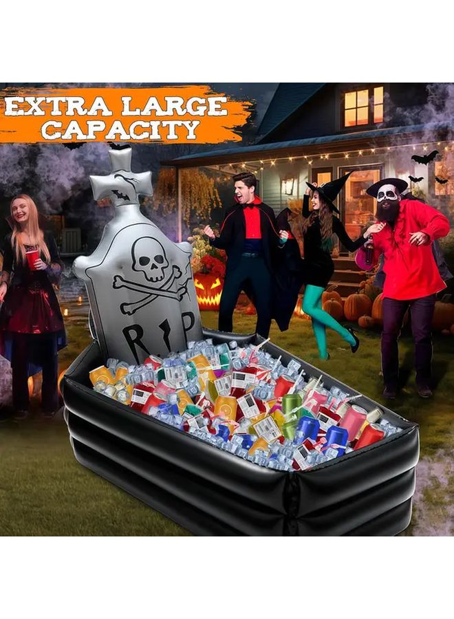 Inflatable Tombstone Halloween Decor With Skeleton Bat Cutouts Holds 12 Bottles - Image 2