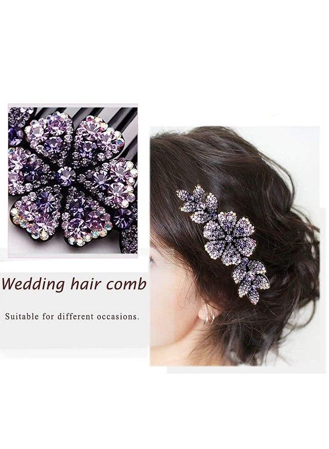 maycreate Hair Clips For Women Flower Hair Comb Pins Slide Hair Clips For Girls Crystal Barrettes Bridal Charm Hair Accessoriesdark Purple - Image 4