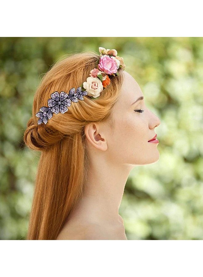 maycreate Hair Clips For Women Flower Hair Comb Pins Slide Hair Clips For Girls Crystal Barrettes Bridal Charm Hair Accessoriesdark Purple - Image 5