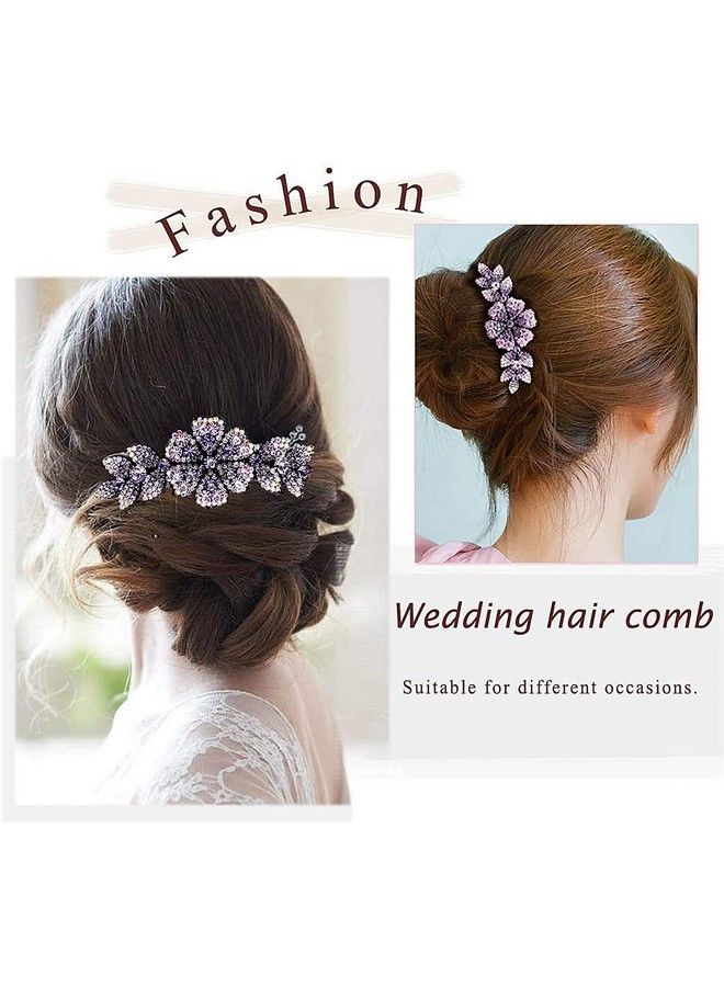 maycreate Hair Clips For Women Flower Hair Comb Pins Slide Hair Clips For Girls Crystal Barrettes Bridal Charm Hair Accessoriesdark Purple - Image 3