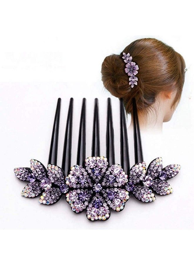 maycreate Hair Clips For Women Flower Hair Comb Pins Slide Hair Clips For Girls Crystal Barrettes Bridal Charm Hair Accessoriesdark Purple - Image 1