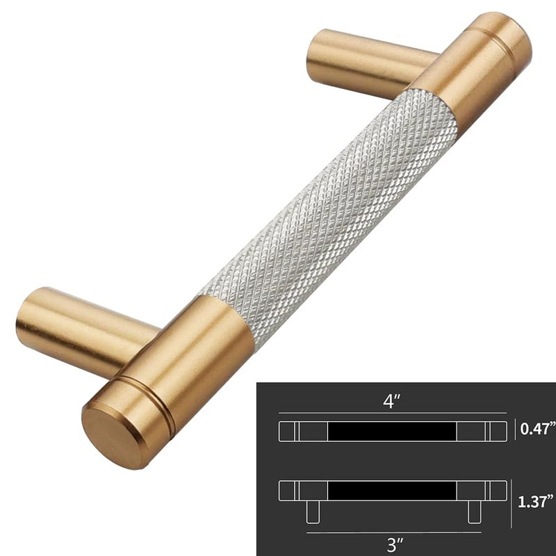 Gutuwellea 20 Pack 3 Inch 76 Mm Bronze And Nickel Knurled Cabinet Handles Cabinet Pulls Aluminum Handles Knurled Drawer Pulls Oxidation Finish With Diamond Pattern 4"" Length (3"" Hole Center) - Image 3