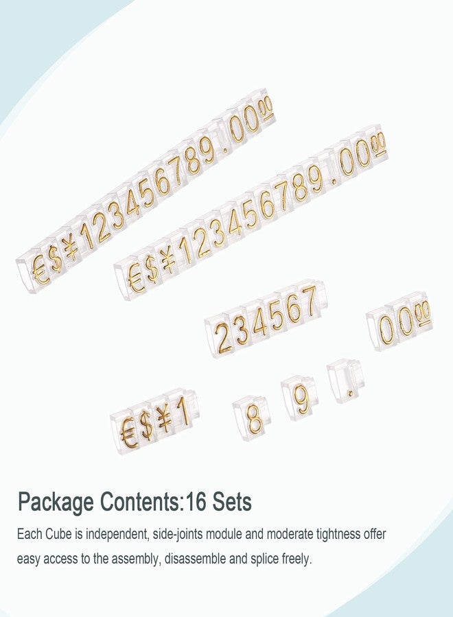 MECCANIXITY Adjustable Removable Mini Cube Price Tag Display Number Letter Price Label Stand Block Kit for Shop Counter Gold on Clear,3.8x6.9mm,16 Sets - Image 2