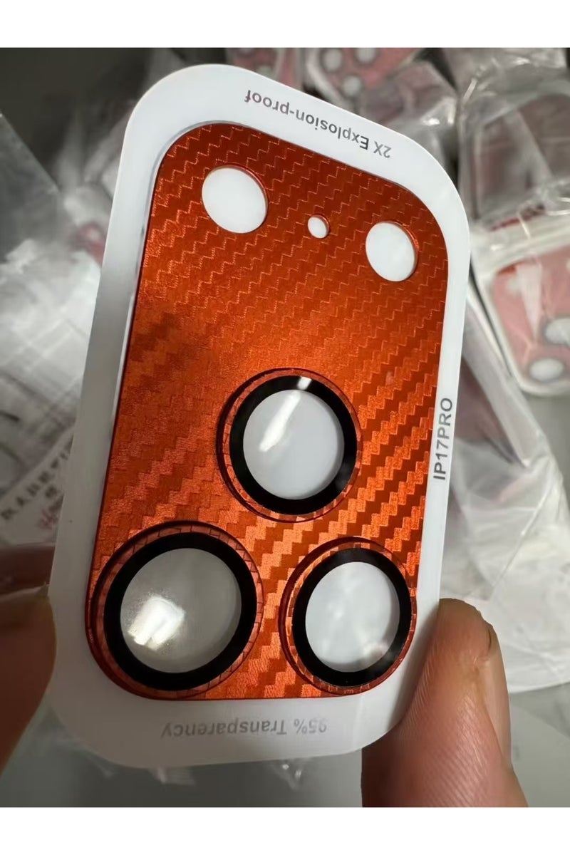 For iPhone 17ProMax Orange Carbon Fiber Kevlar Full Camera Lens Protector Glass Cover for IPhone 17