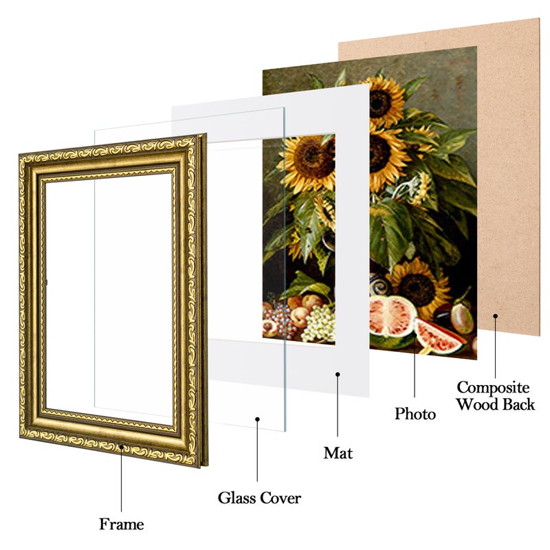 eletecpro 5x7 Picture Frames Set of 4, Gold Photo Frames with Glass Cover, Vintage Picture Frame 5 x 7 Displays 4x6 Photo with Mat or 5x7 without Mat for Tabletop or Wall Decor, Gold - Image 2