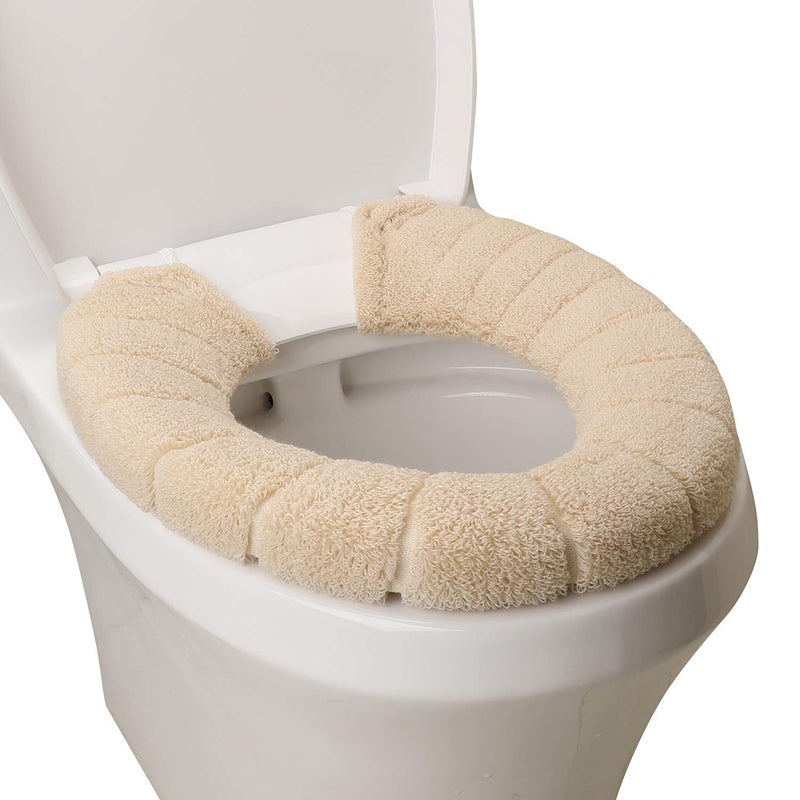 SENOMOR Toilet Seat Cover,Bathroom Soft Thicker Warmer with Snaps Fixed Stretchable Washable Fiber Cloth Toilet Seat Covers Pads Easy Installation& Cleaning (beige) - Image 1