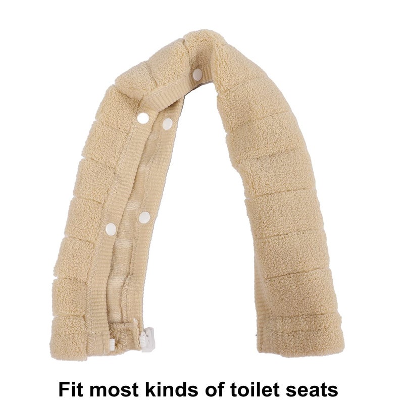 SENOMOR Toilet Seat Cover,Bathroom Soft Thicker Warmer with Snaps Fixed Stretchable Washable Fiber Cloth Toilet Seat Covers Pads Easy Installation& Cleaning (beige) - Image 3