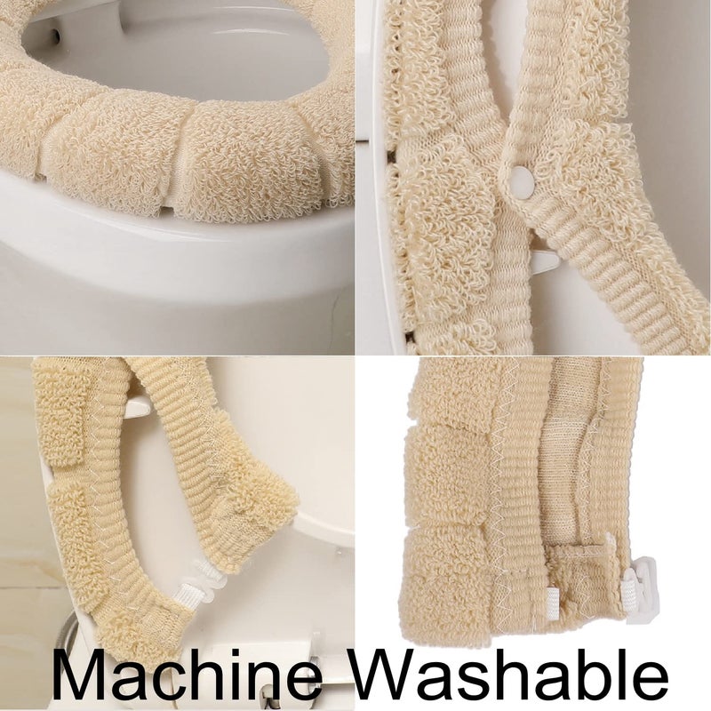 SENOMOR Toilet Seat Cover,Bathroom Soft Thicker Warmer with Snaps Fixed Stretchable Washable Fiber Cloth Toilet Seat Covers Pads Easy Installation& Cleaning (beige) - Image 5