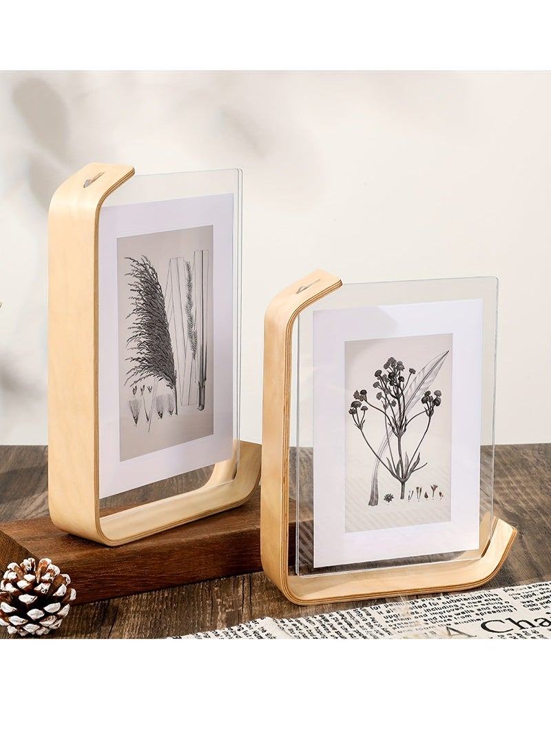 Acrylic Wooden Photo Frame, 2Pcs Rustic Wooden Frames With HD Glass, Double-sided Frame For Tabletop Display, Calendar DIY Frame, Photo Frames For Wedding Party Decor, Herbarium Display Frame - Image 1