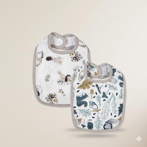 Mee Mee Muslin Pure Cotton Multi Layer Baby Bibs, Ultra Soft Skin Friendly Pure Cotton Baby Bibs |Bibs Set for 0-12 Month (Pack of 2) (Grey) - Image 1