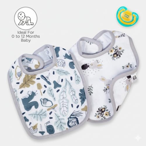 Mee Mee Muslin Pure Cotton Multi Layer Baby Bibs, Ultra Soft Skin Friendly Pure Cotton Baby Bibs |Bibs Set for 0-12 Month (Pack of 2) (Grey) - Image 2