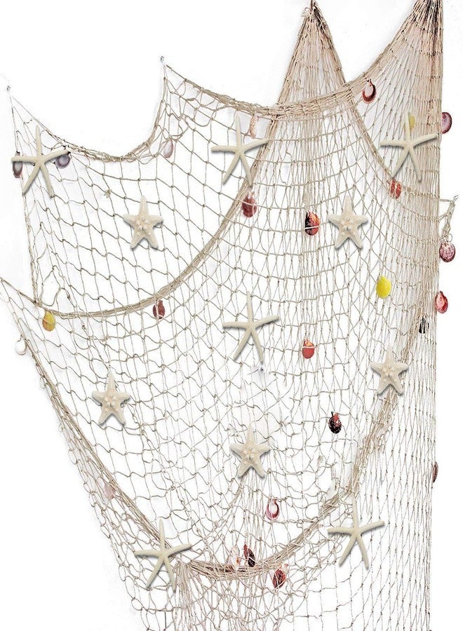 Fangoo 79 x 59 inch Nature Fish Net Wall Decoration with Colorful Sea Shells and 10 Pcs Natural Starfish Ocean Themed Mediterranean Style Fishing Net for Beach Party,Wedding,photography Wall Decoration - Image 1
