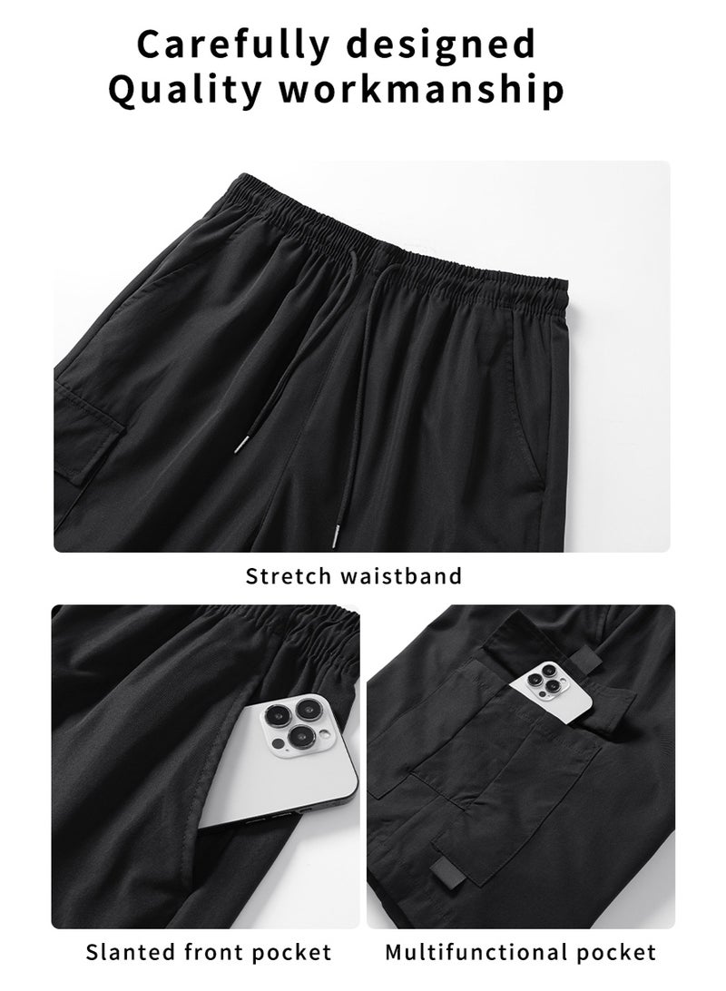 Men's Cargo Shorts Elastic Waist Loose Fit Casual Multi-Pockets Outdoor Hiking Summer Beach Daily Streetwear - Image 4