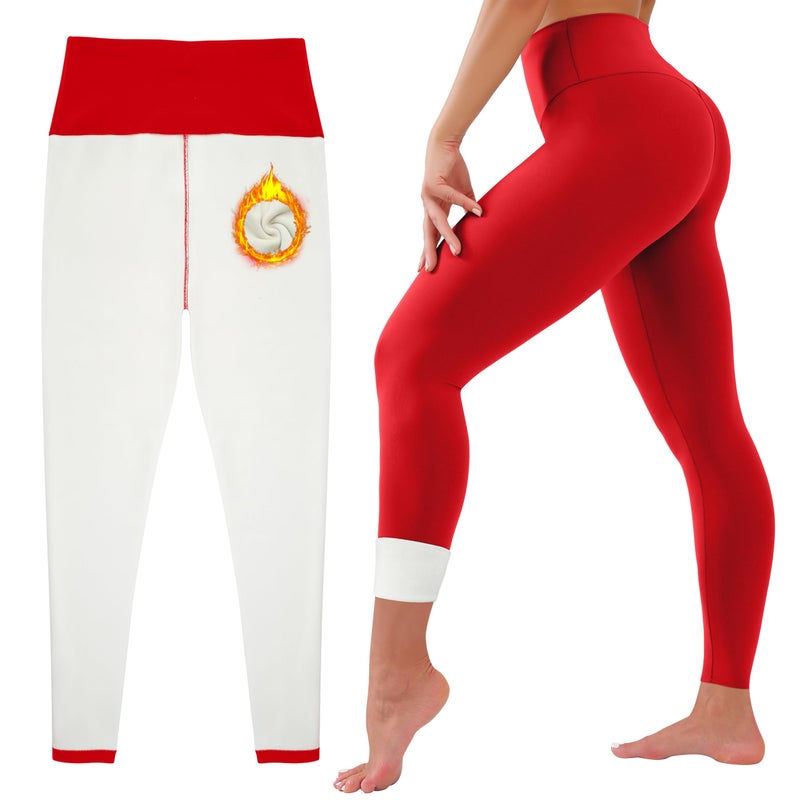 HEGALY Thick Fleece Lined Leggings for Women Tummy Control High Waisted Workout Thermal Warm Soft Yoga Pants for Cold Winter Red - Image 1