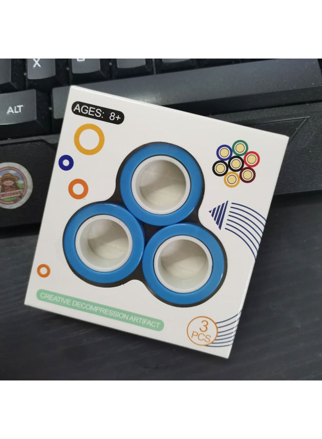 Decompression Toy Strange Magnetic Ring Ring Strong Magnetic Finger Fingertip Gyro Toy Decompression-Color:Upgraded Magnetic Sky Blue 3 Boxes  - Image 1