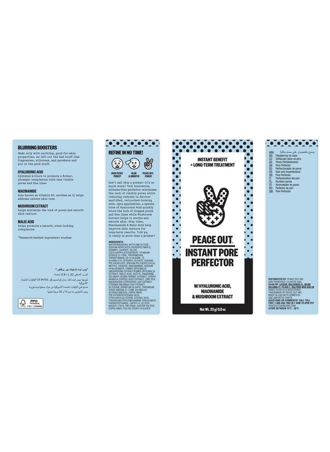 PEACE OUT - Skincare Instant Pore Perfector ; Skin Primer To Blur Pores Reduce Redness And Extend Makeup Wear ; Instant Filter Finish ; Hyaluronic Acid And Niacinamide ; Silicone Free (0.8 Oz) - Image 1