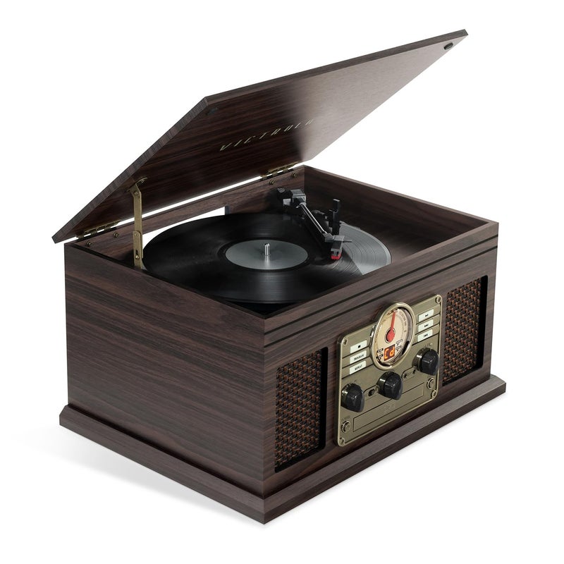 Victrola Hawthorne â€“ 3-Speed (33 1/3, 45, 78 RPM) Bluetooth Record Player with CD, Cassette, FM Radio, & Built-in Stereo Speakers, RCA Out & Aux in, Wireless Music Streaming (Espresso) - Image 1