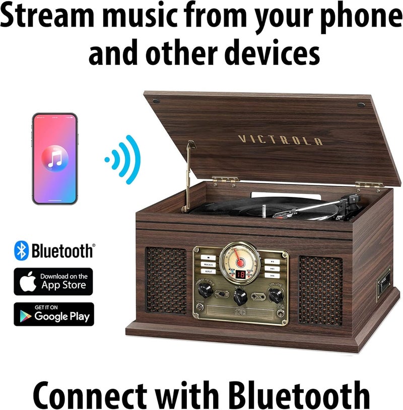 Victrola Hawthorne â€“ 3-Speed (33 1/3, 45, 78 RPM) Bluetooth Record Player with CD, Cassette, FM Radio, & Built-in Stereo Speakers, RCA Out & Aux in, Wireless Music Streaming (Espresso) - Image 2