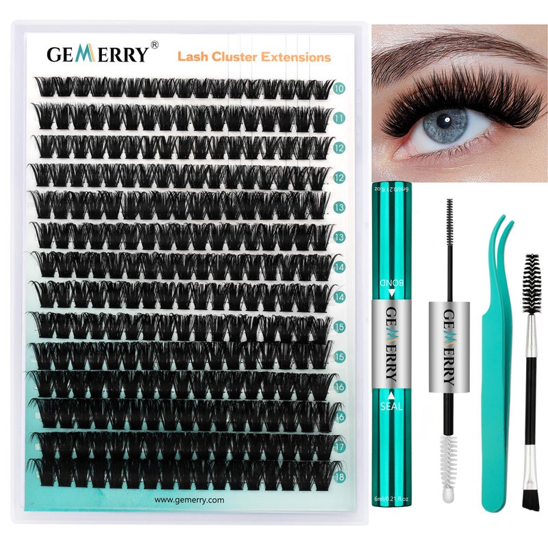 GEMERRY Eyelash Extension Kit Thick Curl Fluffy Clusters Kit With Lash Bond and Seal, Tweezers, DIY Lash Extension (80P-10-18mm) - Image 1