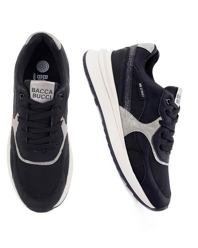Bacca Bucci NYC Low-Top Women’s Sneakers for Gen Z Fashionistas Black and Silver UK 8 - Image 5