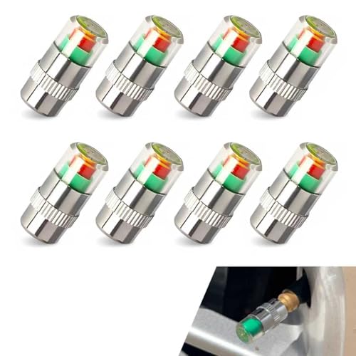 MOXRUQ 8 PCS Car Tire Pressure Monitor Valve Stem Caps 24Bar 36PSI Tire Pressure Monitor Sensor Indicator 3 Color Eye Alert Tire Pressure Monitor Valve Caps with Pressure Gauge Fit for Most Cars - Image 1