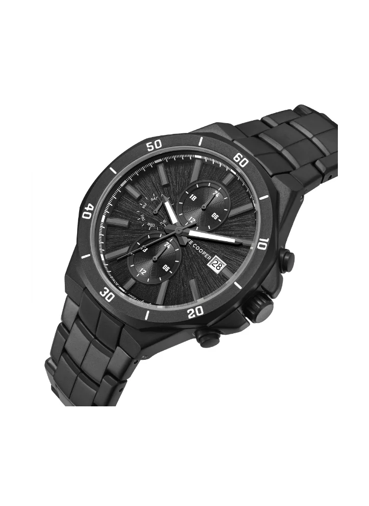 لي كوبر Men's Multi Function Display Watch With Black Metal Strap - LC08087.660
