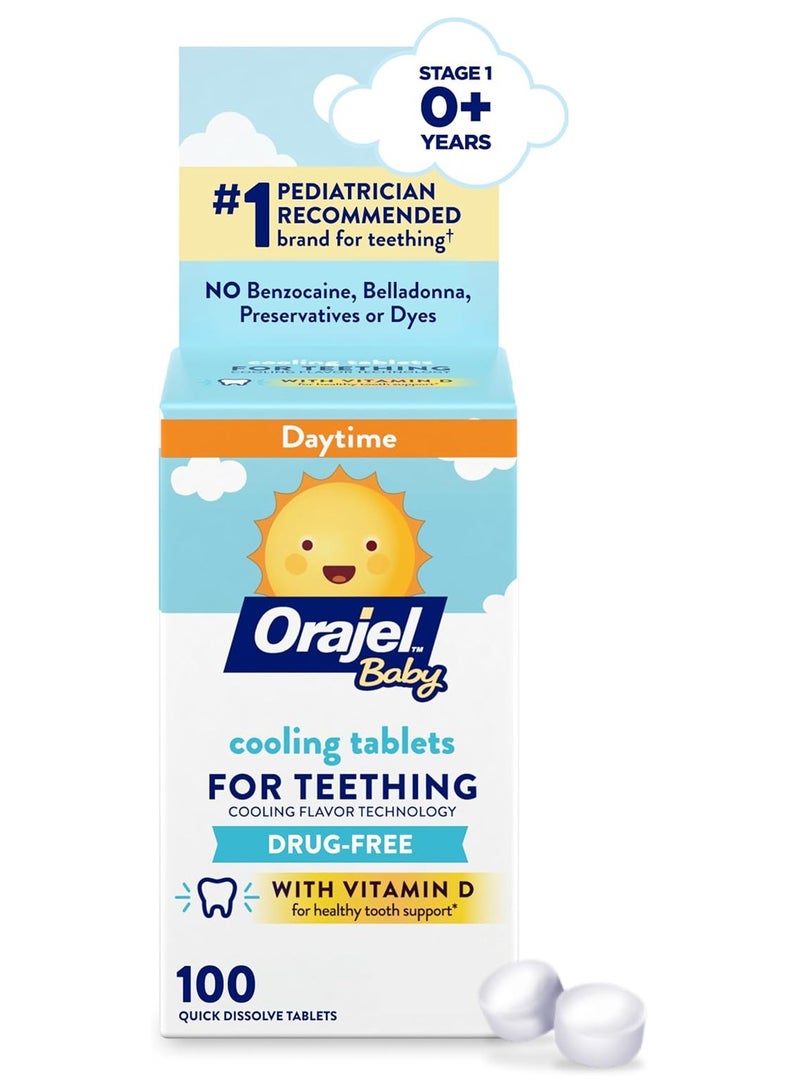 أوراجيل أقراص أوراجيل لتبريد الأطفال مع فيتامين د، 100 قرص سريع الذوبان، لون أبيض