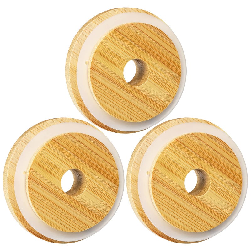 SBMKK Regular Mouth Mason Jar Lids with Straw Hole, Bamboo Jar Lid 70MM Reusable (only lids) - Image 1