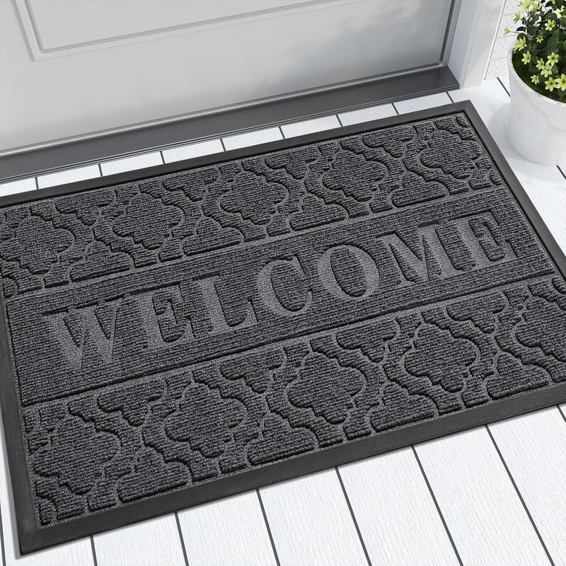 Yimobra Welcome Mat Outdoor Indoor, All-Season Waterproof Front Door Mat Outside Entrance, All-Weather Heavy Duty Non-Slip Doormat, Low Profile Porch Patio Entrance Mats, 29.5x17, Dark Grey - Image 1