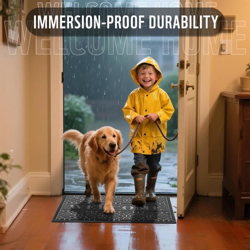 Yimobra Welcome Mat Outdoor Indoor, All-Season Waterproof Front Door Mat Outside Entrance, All-Weather Heavy Duty Non-Slip Doormat, Low Profile Porch Patio Entrance Mats, 29.5x17, Dark Grey - Image 5