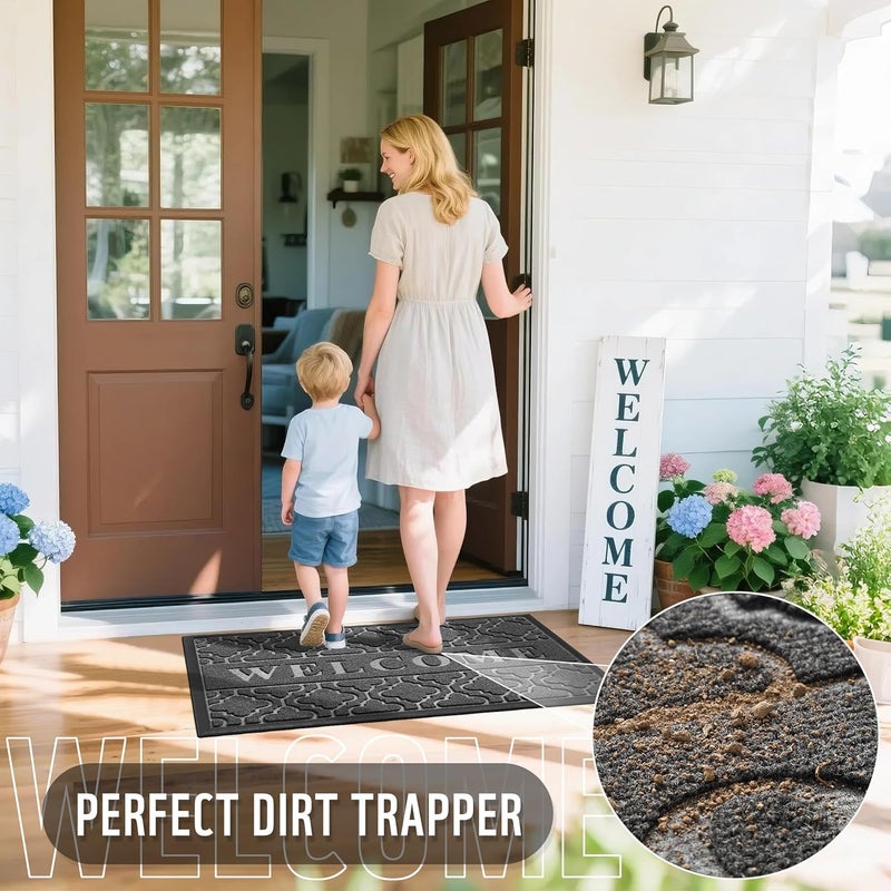 Yimobra Welcome Mat Outdoor Indoor, All-Season Waterproof Front Door Mat Outside Entrance, All-Weather Heavy Duty Non-Slip Doormat, Low Profile Porch Patio Entrance Mats, 29.5x17, Dark Grey - Image 4