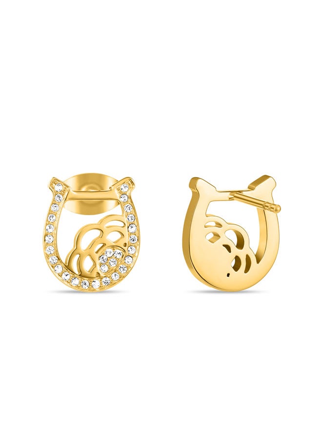 CERRUTI 1881 Camilla Gold-Plated Earrings, Horseshoe Stud with Crystal Accents and Filigree Detailing  - Image 3