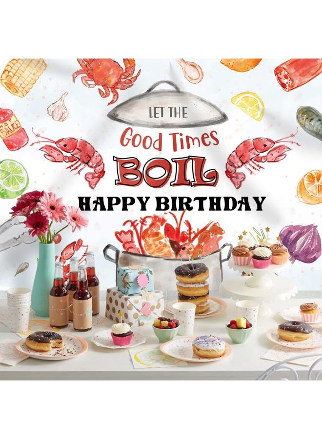 Rsuuinu Crawfish Boil Themed Backdrop Happy Birthday Let The Good Times Crawfish Boil Photography Background Birthday Party Decorations Shrimp Boil Supplies Cake Table Banner Photo Booth Props 7x5ft - Image 5