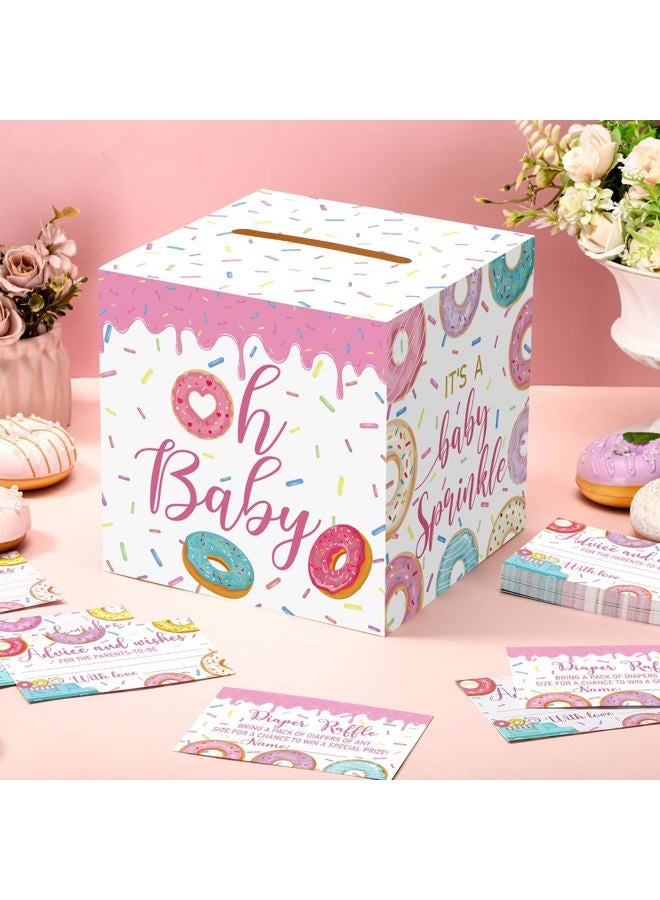 Teling 51 Pieces Diaper Raffle Tickets with Card Box Baby Shower Decorations Baby Shower Holder Box for Girl Boy Diaper Raffle Party(Donut Infant Sprinkle Decorations) - Image 2