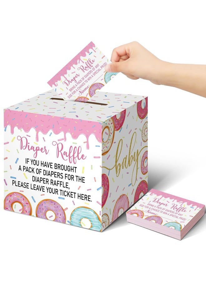Teling 51 Pieces Diaper Raffle Tickets with Card Box Baby Shower Decorations Baby Shower Holder Box for Girl Boy Diaper Raffle Party(Donut Infant Sprinkle Decorations) - Image 1